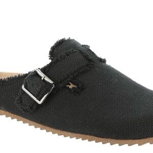Very G Black Frayed Buckle Mules
